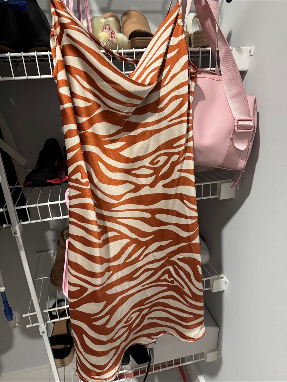 Cream & Rust Zebra Print Mini Dress - Slip Style